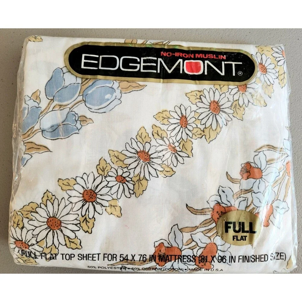 Vintage NWT NOS Cannon EDGEMONT Full Flat Sheet Floral Garlands Muslin  *